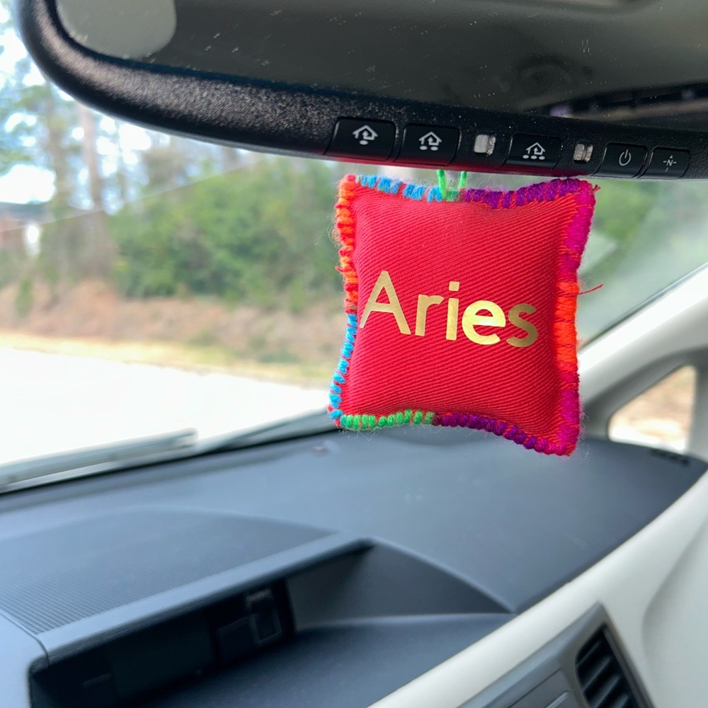 Aries Zodiac Mini Pillow Car Charm - Red Multi-Color Trim